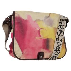 Chanel Embroidery Shoulder Bag Suede Pink CC